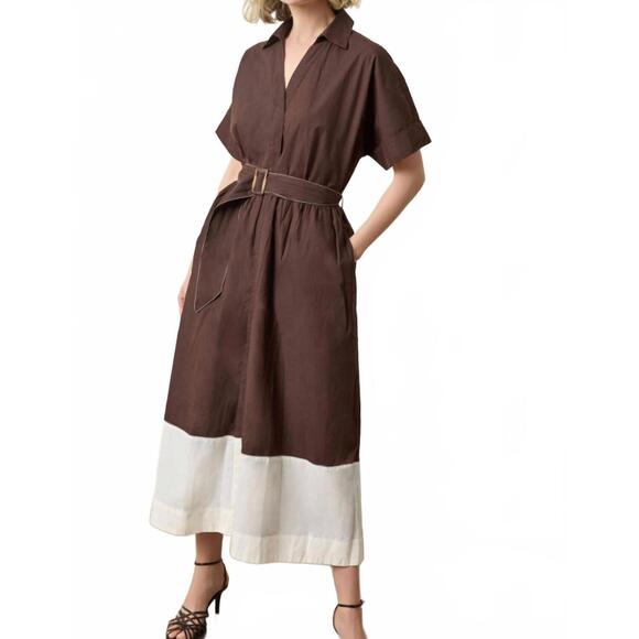 LILLA P Dresses & Skirts - NEW LILLA P collared maxi shirt dress in espresso colorblock